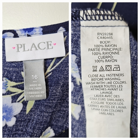 The Children's Place Girls Navy Blue Floral Sleeveless Back Zip Dress Size 16 - Picture 2 of 7